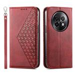 For Realme 13+ Cubic Grid Calf Texture Magnetic Leather Phone Case(Red)