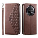 For Realme 13+ Cubic Grid Calf Texture Magnetic Leather Phone Case(Brown)