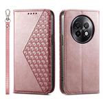 For Realme 13+ Cubic Grid Calf Texture Magnetic Leather Phone Case(Rose Gold)