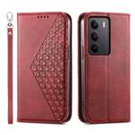 For Realme C75 / Realme 14x Cubic Grid Calf Texture Magnetic Leather Phone Case(Red)
