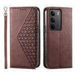For Realme C75 / Realme 14x Cubic Grid Calf Texture Magnetic Leather Phone Case(Brown)