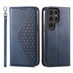 For Samsung Galaxy S24 Ultra 5G Cubic Grid Calf Texture Magnetic Leather Phone Case(Blue)