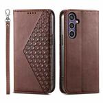 For Samsung Galaxy S24+ 5G Cubic Grid Calf Texture Magnetic Leather Phone Case(Brown)