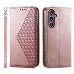 For Samsung Galaxy S24+ 5G Cubic Grid Calf Texture Magnetic Leather Phone Case(Rose Gold)