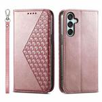 For Samsung Galaxy M15 5G / F15 5G Cubic Grid Calf Texture Magnetic Leather Phone Case(Rose Gold)