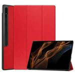 For Samsung Galaxy Tab S10 Ultra / S9 Ultra Custer Pure Color 3-Fold Holder Smart Leather Tablet Case(Red)