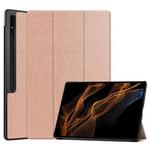 For Samsung Galaxy Tab S10 Ultra / S9 Ultra Custer Pure Color 3-Fold Holder Smart Leather Tablet Case(Rose Gold)