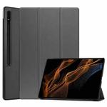 For Samsung Galaxy Tab S10 Ultra / S9 Ultra Custer Pure Color 3-Fold Holder Smart Leather Tablet Case(Grey)