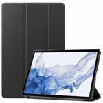 For Samsung Galaxy Tab S9 Custer Pure Color 3-Fold Holder Smart Leather Tablet Case(Black)