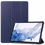 For Samsung Galaxy Tab S9 Custer Pure Color 3-Fold Holder Smart Leather Tablet Case(Dark Blue)