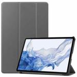 For Samsung Galaxy Tab S9 Custer Pure Color 3-Fold Holder Smart Leather Tablet Case(Grey)
