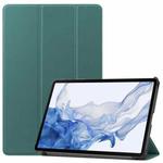 For Samsung Galaxy Tab S9 Custer Pure Color 3-Fold Holder Smart Leather Tablet Case(Dark Green)