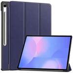 For Samsung Galaxy Tab S10 FE+ Custer Pure Color 3-Fold Holder Smart Leather Tablet Case(Dark Blue)