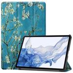 For Samsung Galaxy Tab S9 Custer Painted 3-Fold Holder Smart Leather Tablet Case(Apricot)