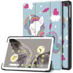 For Google Pixel Tablet Custer Painted 3-Fold Holder Smart Leather Tablet Case(Unicorn)