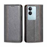For vivo S17 5G / S17 Pro 5G Grid Texture Magnetic Flip Leather Phone Case(Grey)