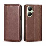 For vivo Y35+ 5G Grid Texture Magnetic Flip Leather Phone Case(Brown)