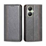 For vivo Y35+ 5G Grid Texture Magnetic Flip Leather Phone Case(Grey)