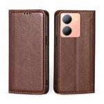 For vivo Y78 5G Grid Texture Magnetic Flip Leather Phone Case(Brown)