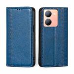 For vivo Y78 5G Grid Texture Magnetic Flip Leather Phone Case(Blue)
