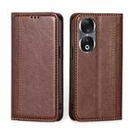 For Honor 90 5G Grid Texture Magnetic Flip Leather Phone Case(Brown)