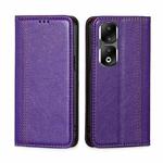 For Honor 90 Pro 5G Grid Texture Magnetic Flip Leather Phone Case(Purple)