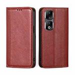 For Honor 90 Pro 5G Grid Texture Magnetic Flip Leather Phone Case(Red)