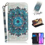 For Xiaomi Redmi 9 3D Painted Pattern Magnetic Attraction Horizontal Flip Leather Case with Holder & Card Slot & Wallet & Lanyard(Peacock Wreath)