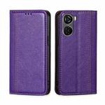 For ZTE Axon 40 Lite Grid Texture Magnetic Flip Leather Phone Case(Purple)