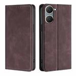 For vivo Y03 4G Skin Feel Magnetic Leather Phone Case(Dark Brown)