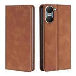 For vivo Y03 4G Skin Feel Magnetic Leather Phone Case(Light Brown)