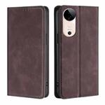 For vivo S19 Skin Feel Magnetic Leather Phone Case(Dark Brown)