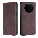 For vivo X100s Skin Feel Magnetic Leather Phone Case(Dark Brown)