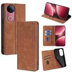 For vivo V50 5G Skin Feel Magnetic Leather Phone Case(Light Brown)
