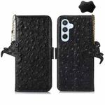 For Samsung Galaxy S23 FE 5G Ostrich Pattern Genuine Leather RFID Phone Case(Black)