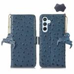 For Samsung Galaxy S23 FE 5G Ostrich Pattern Genuine Leather RFID Phone Case(Blue)