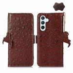 For Samsung Galaxy S23 FE 5G Ostrich Pattern Genuine Leather RFID Phone Case(Coffee)