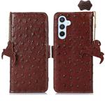 For Samsung Galaxy S24 Ostrich Pattern Genuine Leather RFID Phone Case(Coffee)