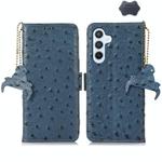 For Samsung Galaxy S24+ Ostrich Pattern Genuine Leather RFID Phone Case(Blue)