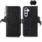 For Samsung Galaxy A25 5G Global Ostrich Pattern Genuine Leather RFID Phone Case(Black)