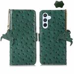 For Samsung Galaxy A35 5G Ostrich Pattern Genuine Leather RFID Phone Case(Green)