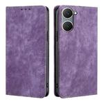 For vivo Y03 4G RFID Anti-theft Brush Magnetic Leather Phone Case(Purple)