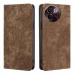 For vivo V30e 5G Global RFID Anti-theft Brush Magnetic Leather Phone Case(Brown)