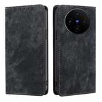 For vivo X100s RFID Anti-theft Brush Magnetic Leather Phone Case(Black)