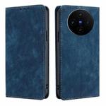 For vivo X100s RFID Anti-theft Brush Magnetic Leather Phone Case(Blue)