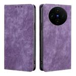 For vivo X100s RFID Anti-theft Brush Magnetic Leather Phone Case(Purple)