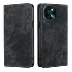 For vivo Y28 4G RFID Anti-theft Brush Magnetic Leather Phone Case(Black)