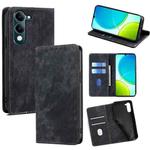 For vivo Y29s 5G / Y04 4G RFID Anti-theft Brush Magnetic Leather Phone Case(Black)