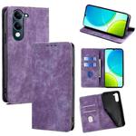 For vivo Y29s 5G / Y04 4G RFID Anti-theft Brush Magnetic Leather Phone Case(Purple)