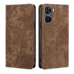 For ZTE Axon 40 Lite RFID Anti-theft Brush Magnetic Leather Phone Case(Brown)